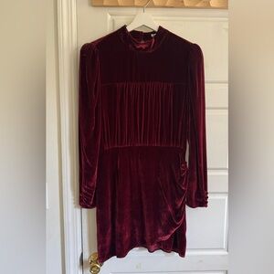 Reformation Red Velvet long sleeve dress